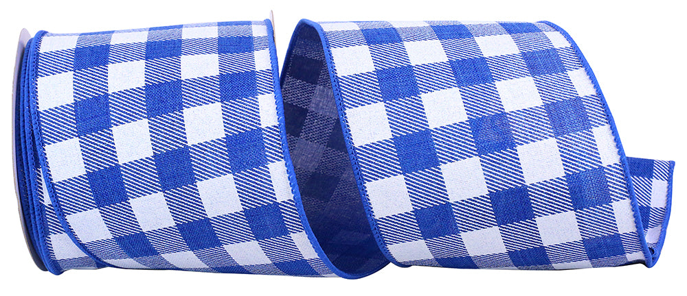 Royal 4 Inch Twill Check Printed Linen Wired Edge Ribbon Rd for Wreaths & Bows