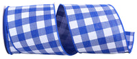 Royal 4 Inch Twill Check Printed Linen Wired Edge Ribbon Rd for Wreaths & Bows