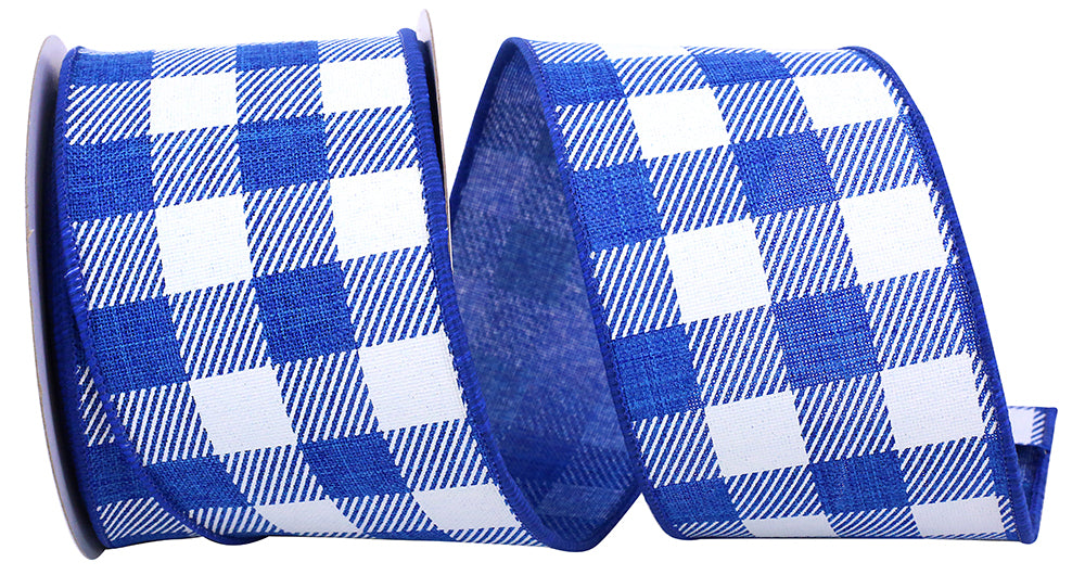 Royal 2-1 2 Inch Twill Check Printed Linen Wired Edge Ribbon Rd for Wreaths & Bows