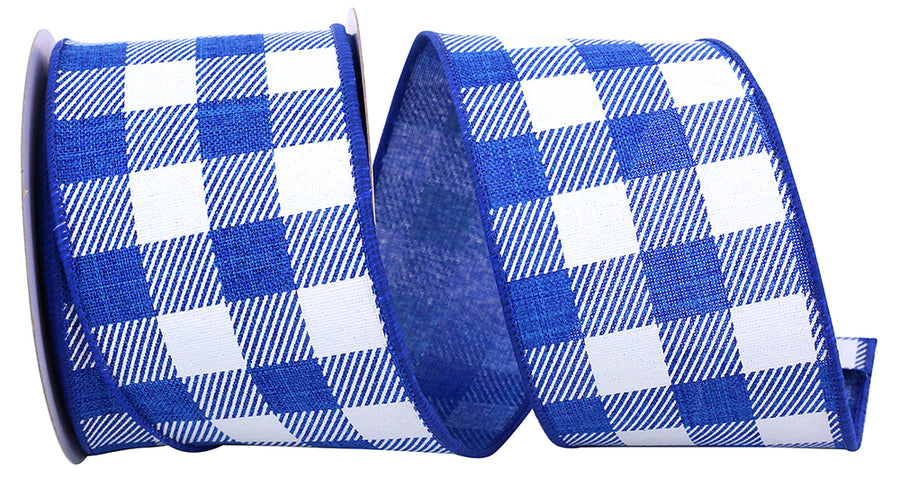 Royal 2-1 2 Inch Twill Check Printed Linen Wired Edge Ribbon Rd for Wreaths & Bows