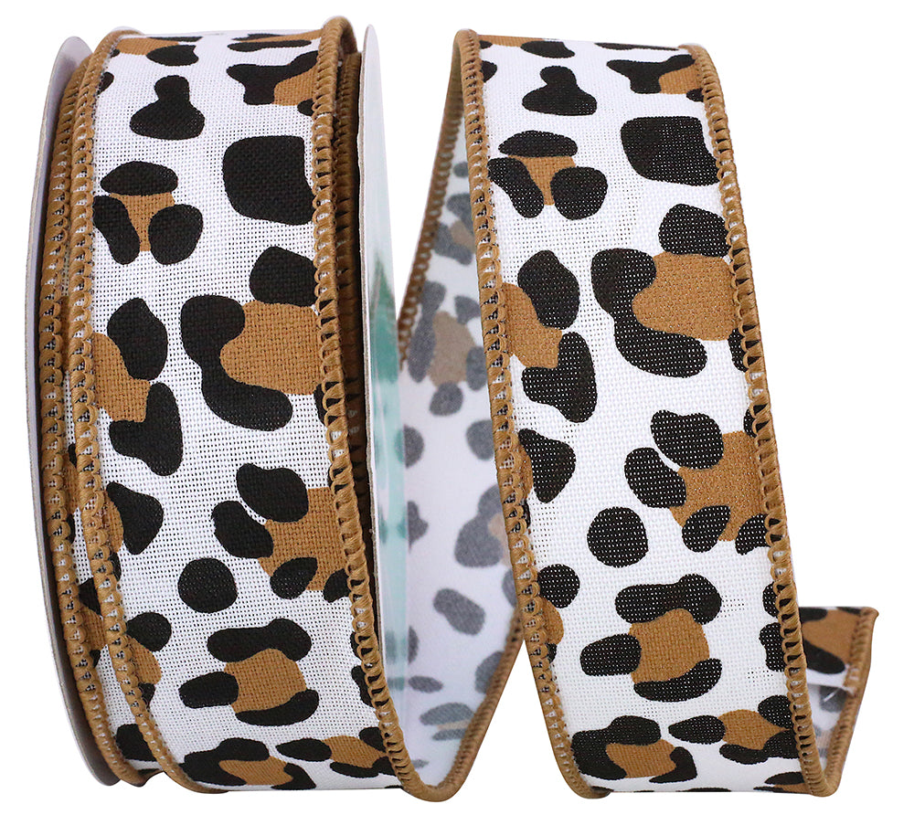 Multi 1-1 2 Inch Leopard Print Linen Wired Edge Ribbon Rd for Wreaths & Bows
