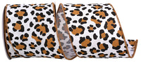 Multi 4 Inch Leopard Print Linen Wired Edge Ribbon Rd for Wreaths & Bows