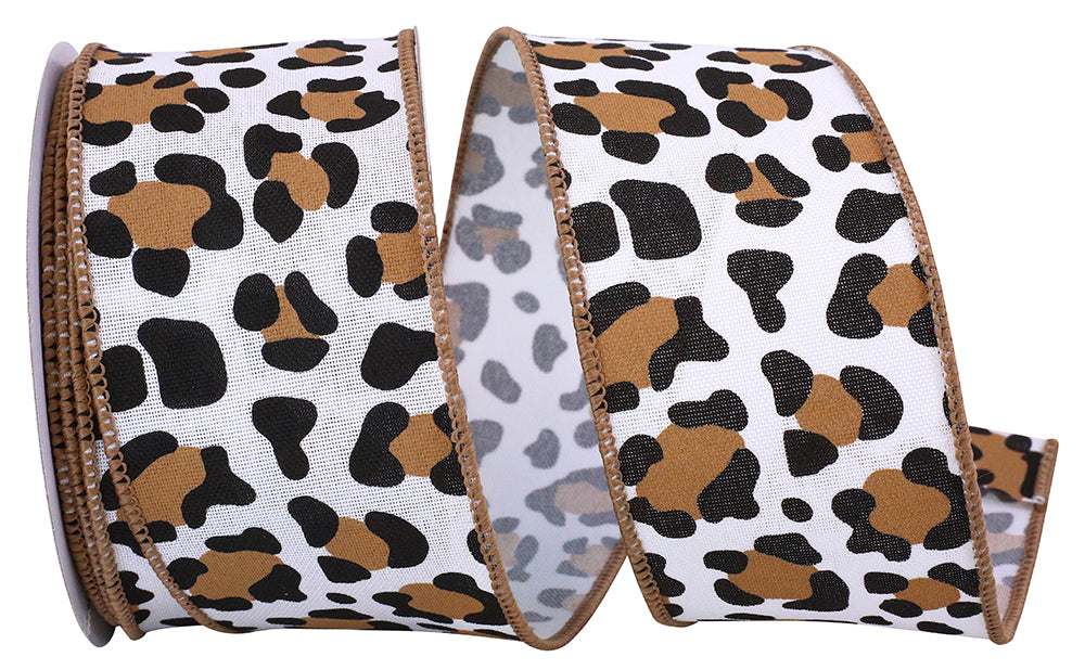 Multi 2-1 2 Inch Leopard Print Linen Wired Edge Ribbon Rd for Wreaths & Bows