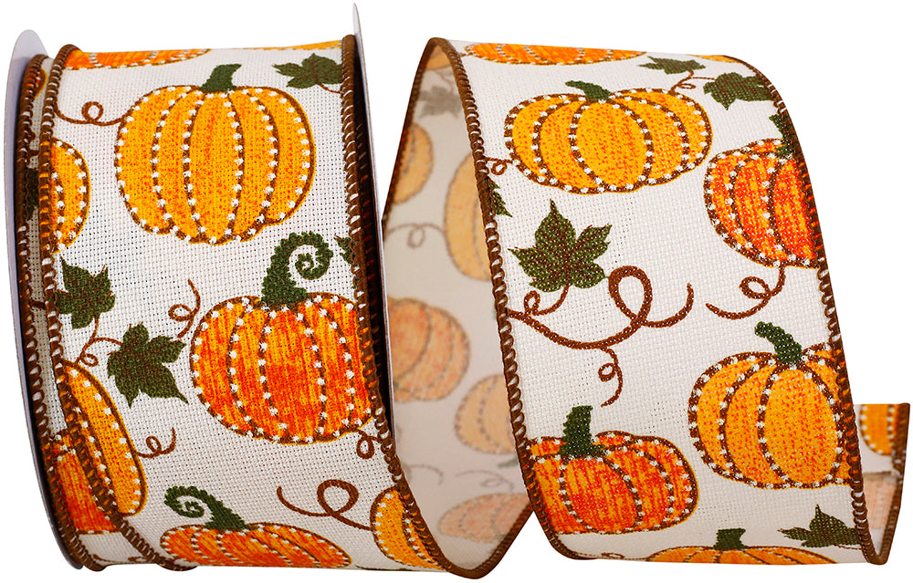 Ivory 2-1 2 Inch Pumpkin Stitch Hopsack Wired Edge Ribbon for Wreaths & Bows