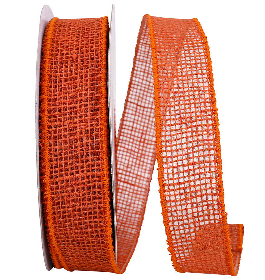 Rust Open Weave Burlap Wired Edge Ribbon 1-1/2 Inch