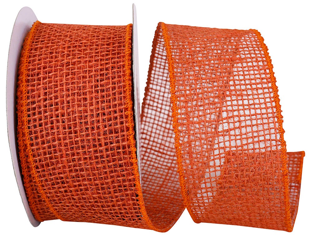 Rust Open Weave Burlap Wired Edge Ribbon 2-1/2 Inch