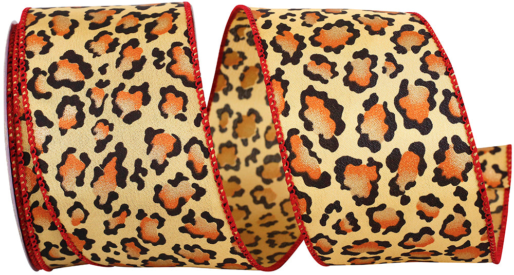 Gold 2-1 2 Inch Cheetah Spots Fashion Wired Edge Ribbon for Wreaths & Bows