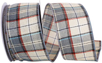 Beige 2-1/2 Inch Wired Edge Nelson Plaid Ribbon