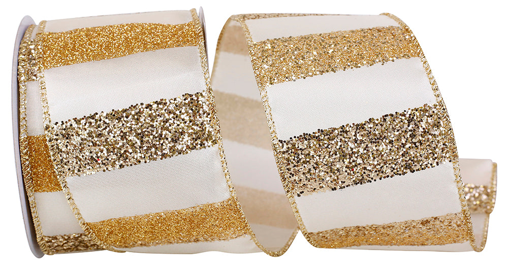 Ivory Gold Wired Edge Ribbon 2-1/2 Inch for Wreaths