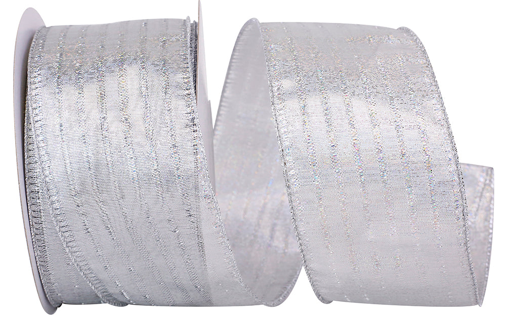 Silver Holographic Wired Edge Ribbon 2-1/2 Inch for Bows