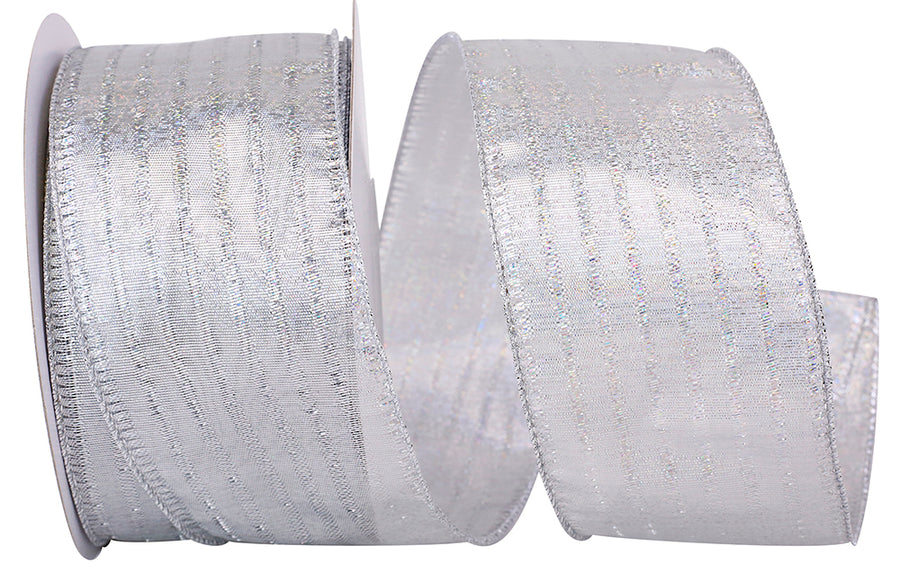 Silver Holographic Wired Edge Ribbon 2-1/2 Inch for Bows