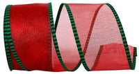 Red Green Ticking Wired Edge Ribbon 2-1/2 Inch 10Yds