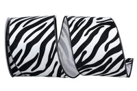 White Black 4 Inch Zebra Fur Exotic Wired Edge Ribbon for Wreaths & Bows