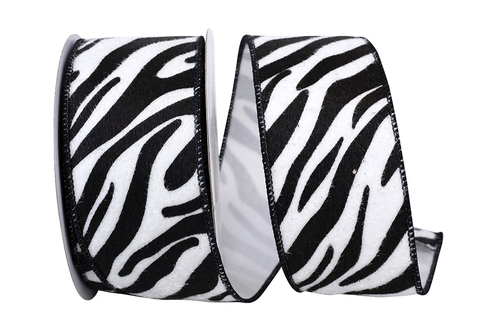 White Black 2-1 2 Inch Zebra Fur Exotic Wired Edge Ribbon for Wreaths & Bows