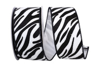 White Black 2-1 2 Inch Zebra Fur Exotic Wired Edge Ribbon for Wreaths & Bows