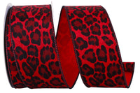 Red Black 2-1 2 Inch Cheetah Fur Crimson Wired Edge Ribbon for Wreaths & Bows