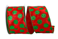 Glitter Dot Wired Edge Ribbon Red Green 2-1/2 Inch 10Yds
