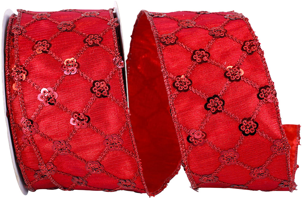 Scarlet 2-1/2 Inch Sequined Metallic Shine Wired Edge Ribbon
