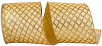 Gold Glitter Diamond Lattice Wired Edge Ribbon 4 Inch