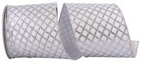 Glitter Diamond Lattice Silver Wired Edge Ribbon 4 Inch