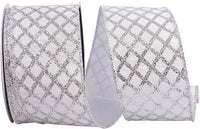 Silver Glitter Diamond Lattice Wired Edge Ribbon 2-1/2 Inch