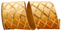 Gold 4 Inch Sequined Diamond Plush Wired Edge Ribbon for Wreaths & Bows