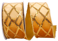 Gold 2-1 2 Inch Sequined Diamond Plush Wired Edge Ribbon for Wreaths & Bows