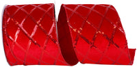 Red 4 Inch Sequined Diamond Plush Wired Edge Ribbon for Wreaths & Bows