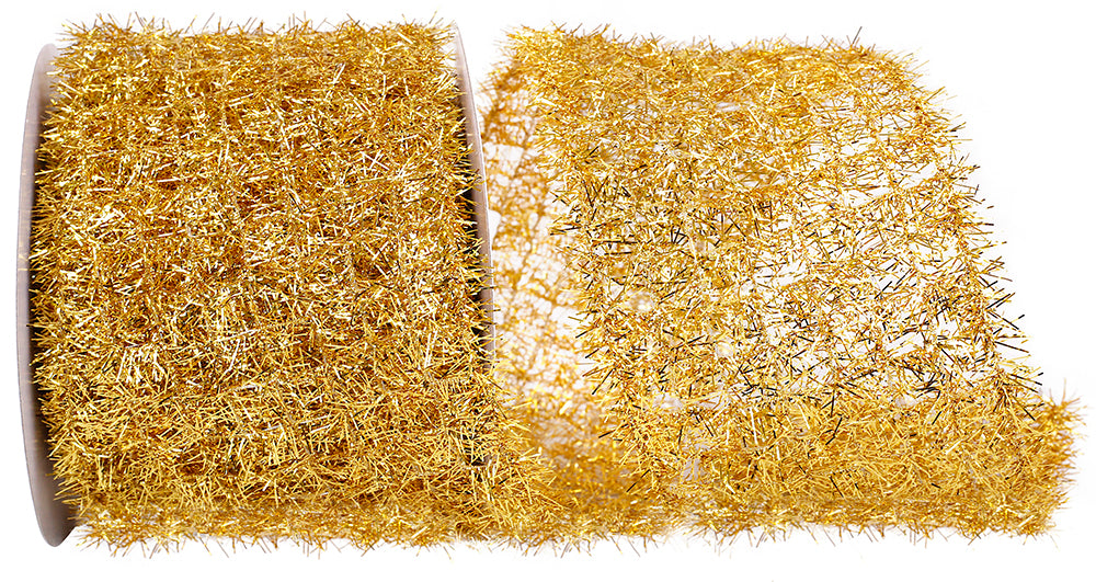 Gold Tinsel Net Wired Edge Ribbon 4 Inch for Bows