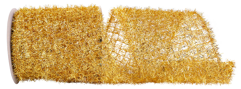 Gold Tinsel Net Frizette Wired Edge Ribbon 5-1/2 Inch