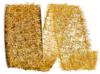 Gold Tinsel Net Frizette Wired Edge Ribbon 2-1/2 Inch