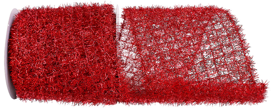 Red Tinsel Net Frizette Wired Edge Ribbon 5-1/2 Inch