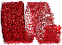 Red Tinsel Net Frizette Wired Edge Ribbon 2-1/2 Inch