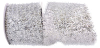 Silver 4 Inch Wired Edge Tinsel Net Ribbon for Bows