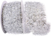 Silver Tinsel Net Frizette Wired Edge Ribbon 2-1/2 Inch