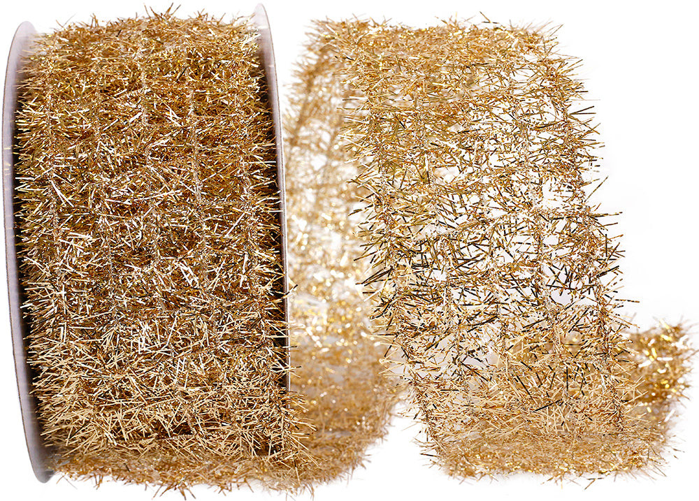 Platinum Tinsel Net Frizette Wired Edge Ribbon 2.5 Inch