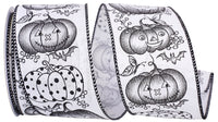 White Black 2-1 2 Inch Jackolantern Pumpkin Monotone Linen Wired Edge Ribbon for Wreaths & Bows