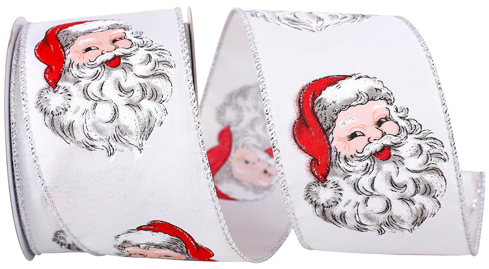 White Silver 2-1 2 Inch Santas Laughter Wired Edge Ribbon for Wreaths & Bows