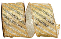 Gold Diagonal Metallic Stripe Wired Edge Ribbon 2-1/2 Inch