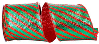 Diagonal Stripe Wired Edge Ribbon Red Green 4 Inch 10Yds