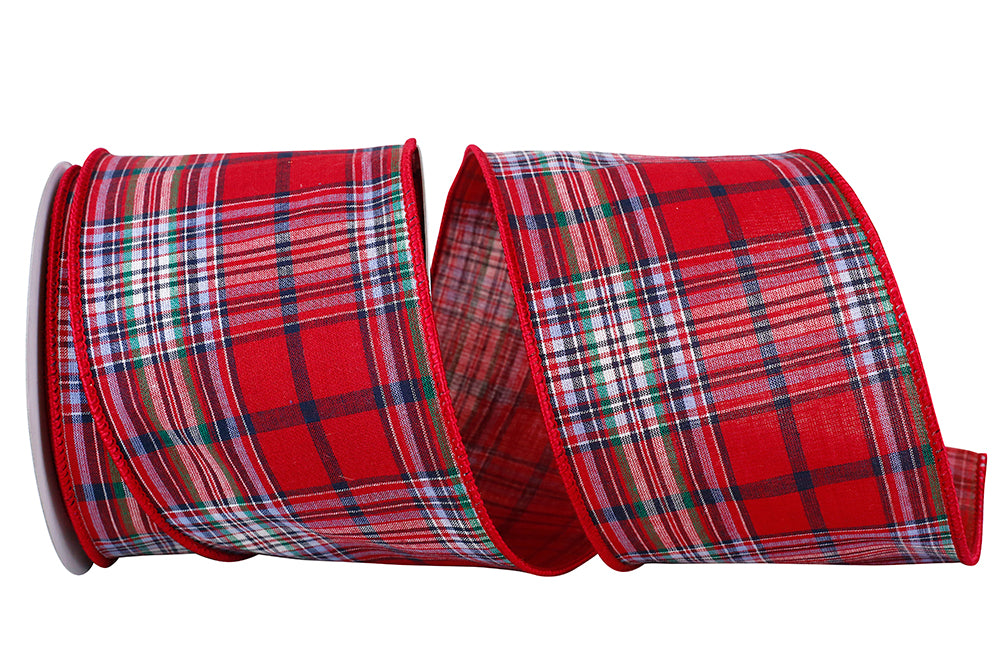 Red Plaid Wired Edge Ribbon 4 Inch for Wreaths and Bows
