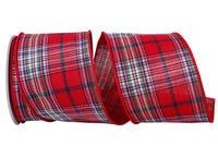 Red Plaid Wired Edge Ribbon 4 Inch for Wreaths and Bows