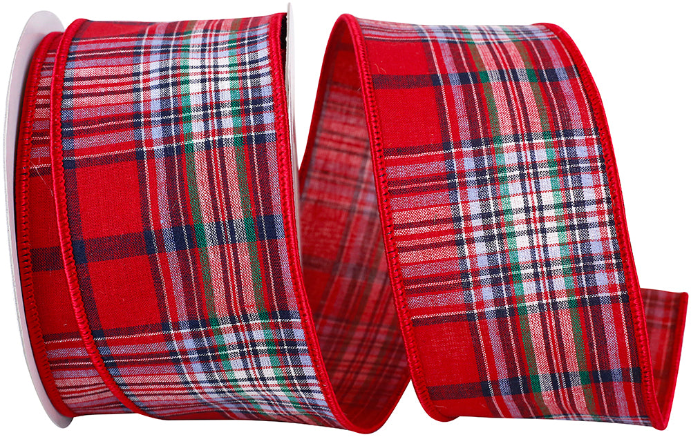 Red Plaid Wired Edge Ribbon 2-1/2 Inch for Wreaths
