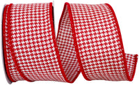 Red White 2-1 2 Inch Houndstooth Stitch Weave Wired Edge Ribbon for Wreaths & Bows