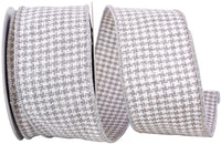 Grey White 2-1 2 Inch Houndstooth Stitch Weave Wired Edge Ribbon for Wreaths & Bows