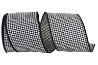Black White 4 Inch Houndstooth Stitch Weave Wired Edge Ribbon for Wreaths & Bows