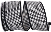 Black White 2-1 2 Inch Houndstooth Stitch Weave Wired Edge Ribbon for Wreaths & Bows