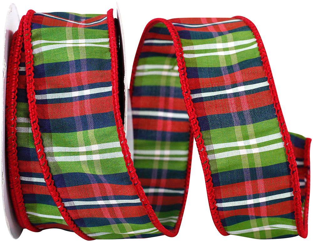 Carpenter Plaid Wired Edge Ribbon Multi 1-1/2 Inch for Wreaths