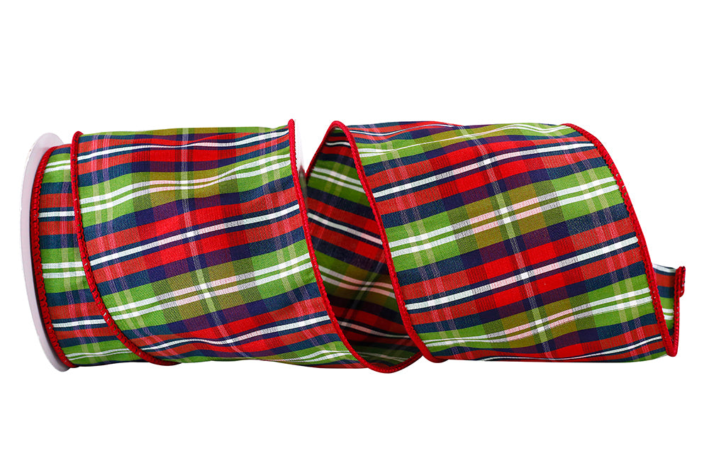 Multi Plaid Wired Edge Ribbon 4 Inch for Wreaths and Bows