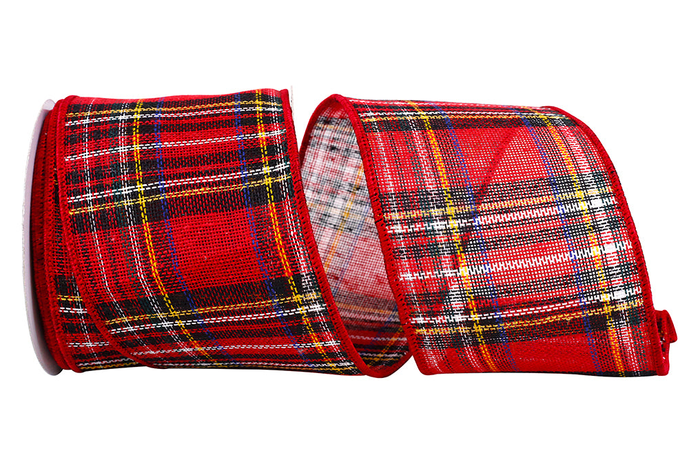 Red Plaid Wired Edge Ribbon 4 Inch for Wreaths and Bows